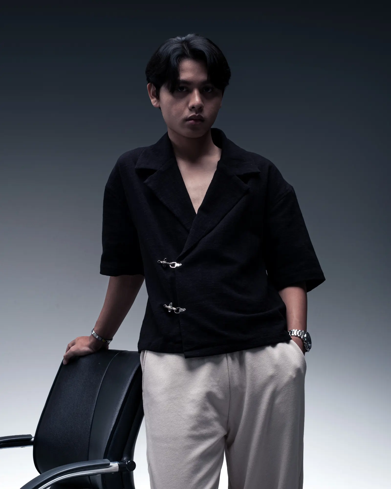 RHODES APPAREL - HAVEN BLAZER BOXY CUT SHIRT SERIES BLACK Detail