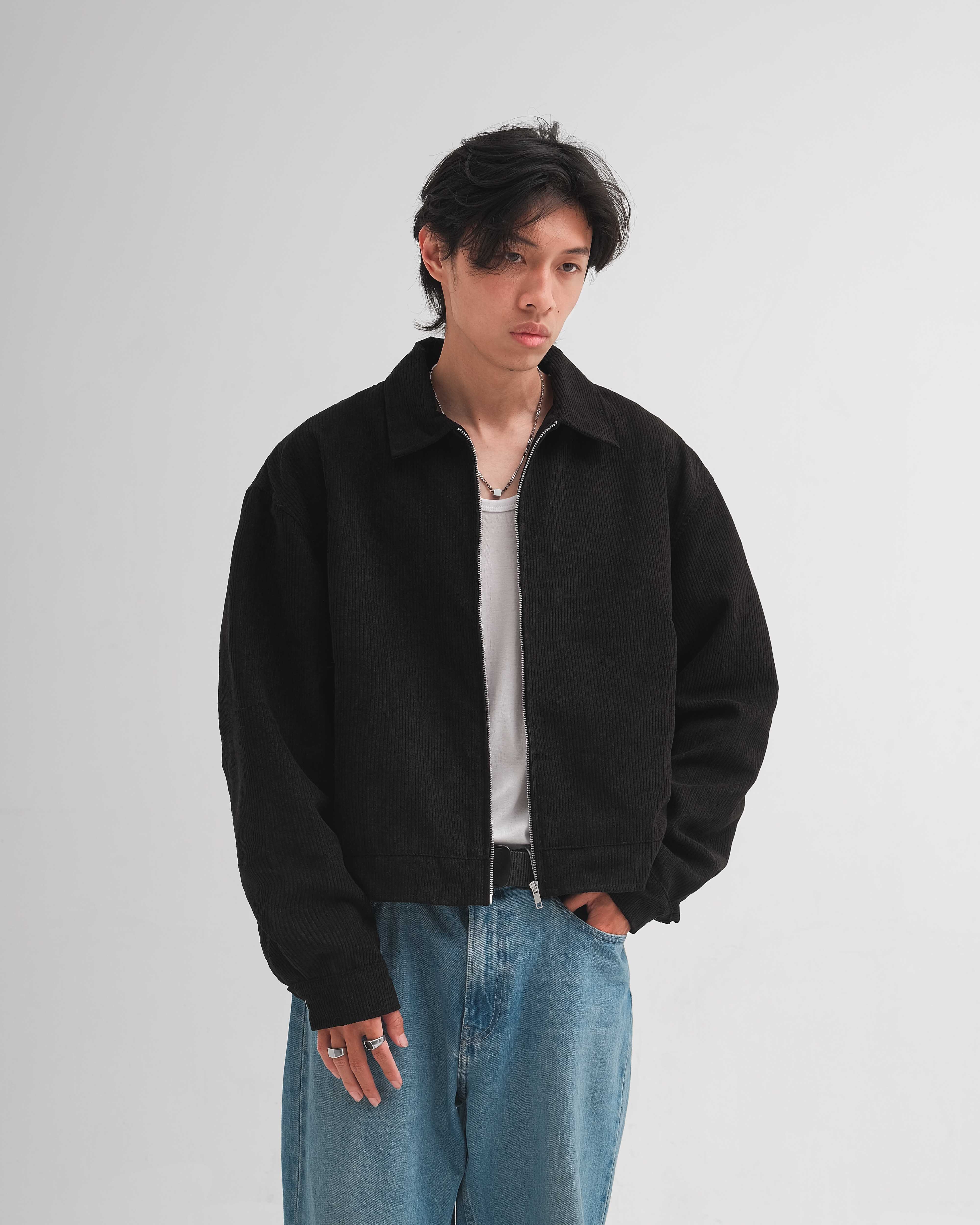 RHODES APPAREL - VERON CORDUROY BOXY CUT JACKET BLACK Detail